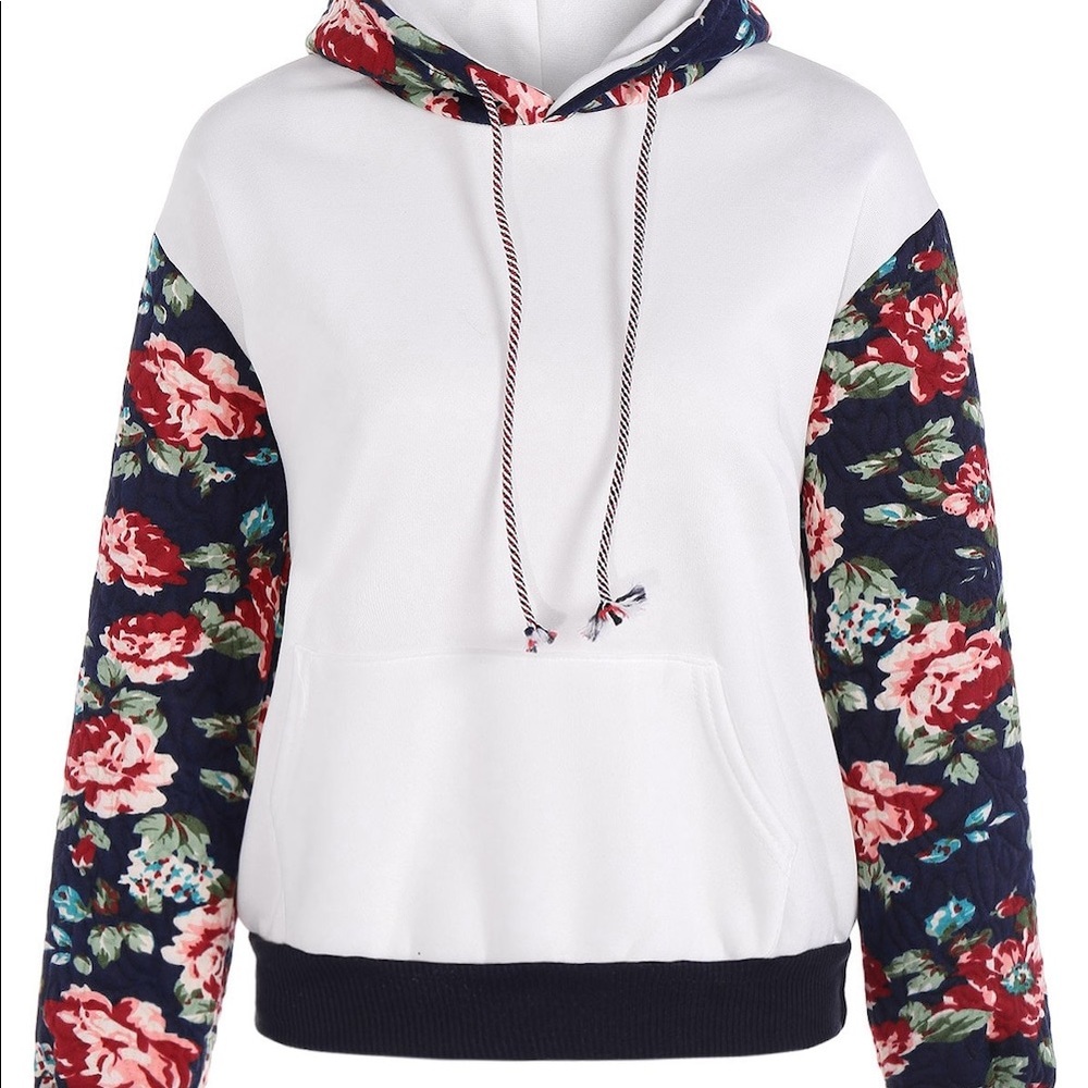 🌺White Hooded Contrast Floral Sweatshirt🌺